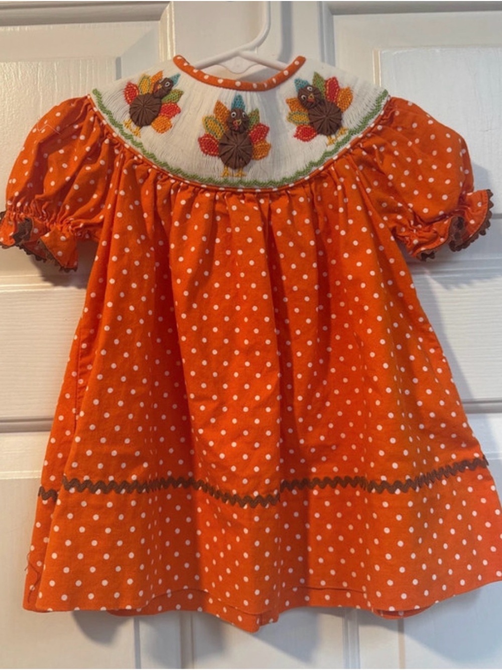 Girls Orange Polka Dot Smocked Turkey Dress 0-3M